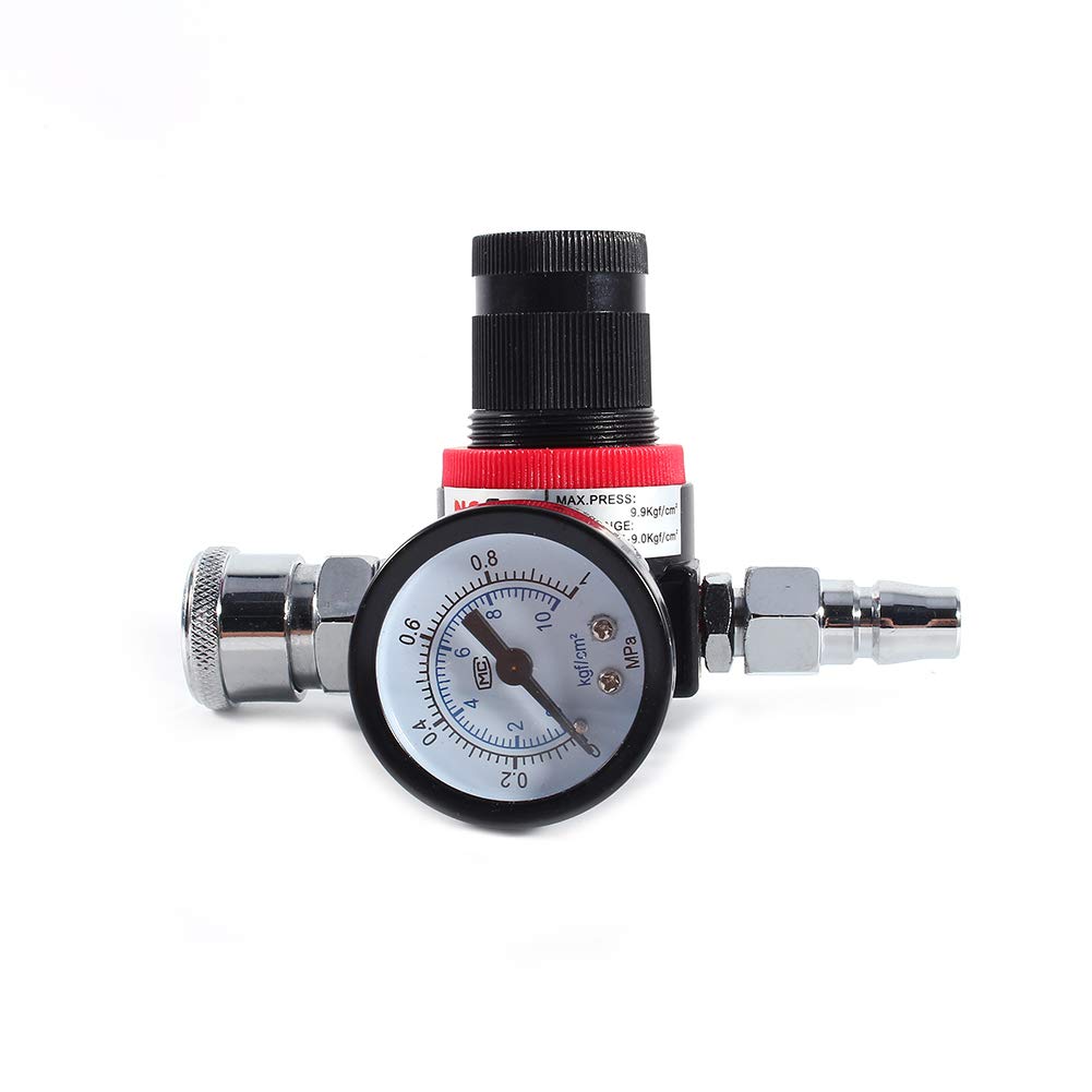 1/4" Air Pressure Regulator with Gauge, Air Pressure Regulator Gauge Adjustment Valve for Spray Guns and Compressors