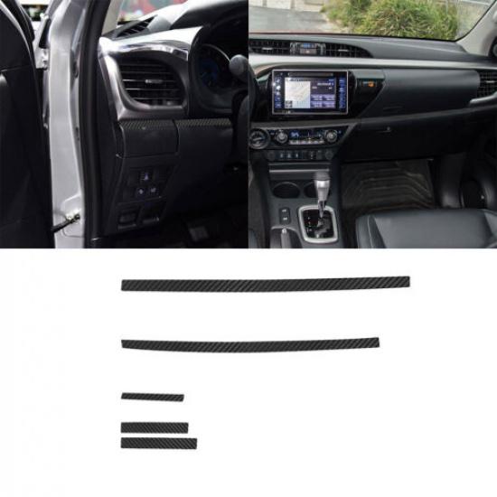 5Pcs Carbon Fiber Interior Console Dashboard Cover Trim Strip For Toyota Hilux