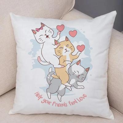 Funny Pet Cat Pillow Case Cute Animal Cushion Cover for Children Room Sofa Peach Skin Home Car Decor Cartoon Pillowcase X