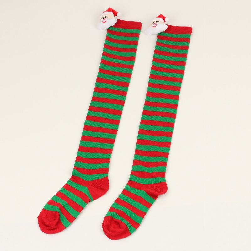 Women Cute Plush Santa Claus Striped Over Knee Long Socks Thigh High Stockings for Christmas Cosplay Costume Hosiery
