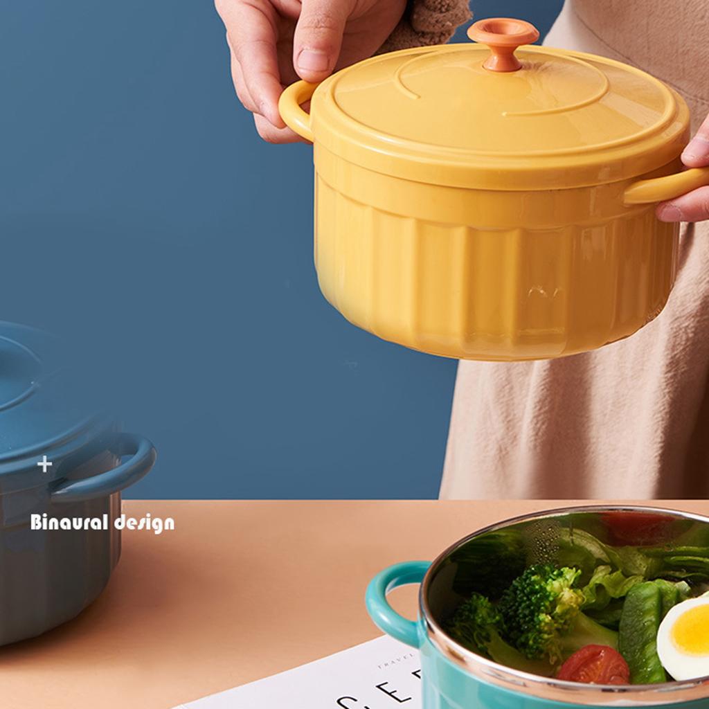 Noodles Bowl with Lid Binaural Noodles Bowl Home Dorm Student Covered Bowl