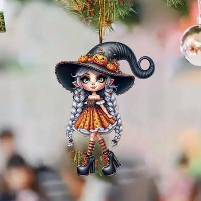 Halloween Hexe Anhänger Acryl Autoanhänger Rückspiegel Dekoration Festliche Atmosphäre Szenen-Accessoire