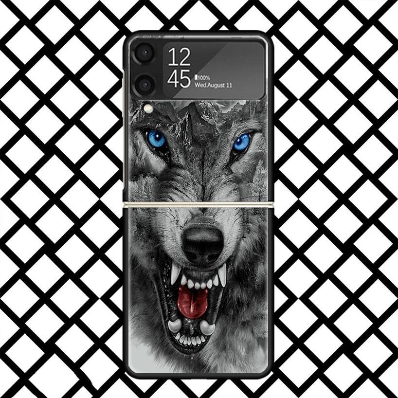 

Animal Wolf Moon Phone Case For Samsung Z Flip 7 6 5 4 3 Galaxy ZFLIP7 ZFlip6 5G Flip5 Flip4 Flip3 5g Black Hard Cover Samsung Z Flip 4