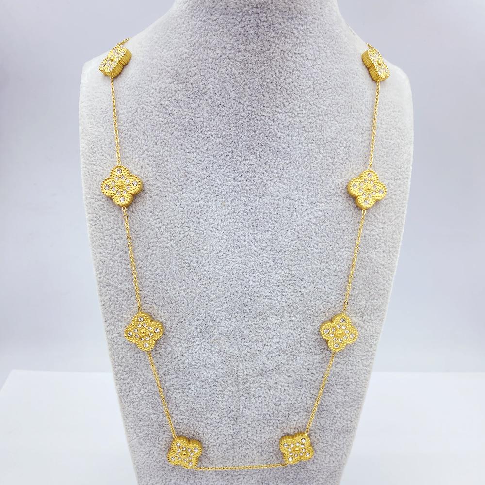 15MM Titanium Steel Four Leaf Flower 10 Flower Sweater Chain 60CM Double Lucky Four Leaf Clover Necklace