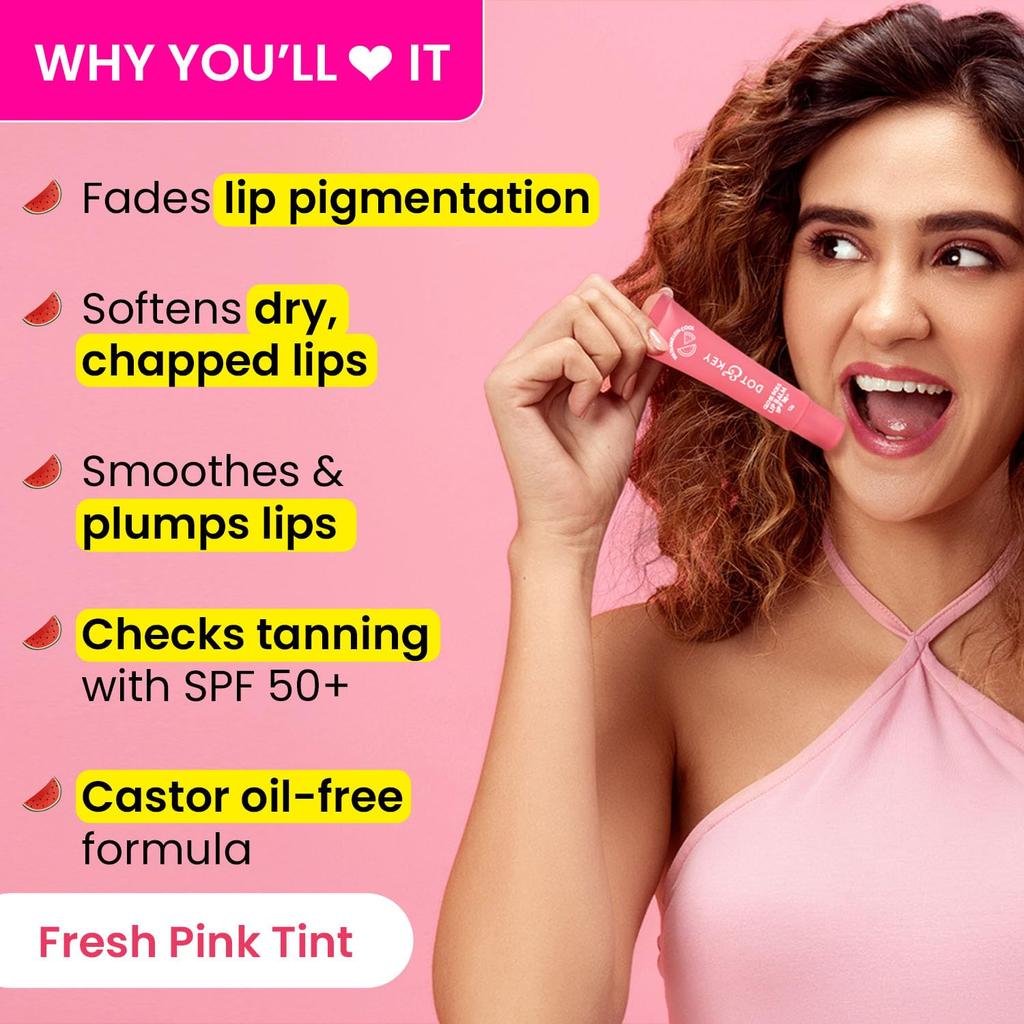 Dot & Key Gloss Boss Brightening Lip Balm SPF 50+ Cooling Glossy Finish For Dry Lips Watermelon 12 g Daily Use