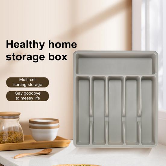 Bestikkskufforganisatorbrett 6 rom Plastoppbevaringsboks for kjøkkenredskaper Gafler Skjeer Kutter Solid BPA-fri Skilleholder