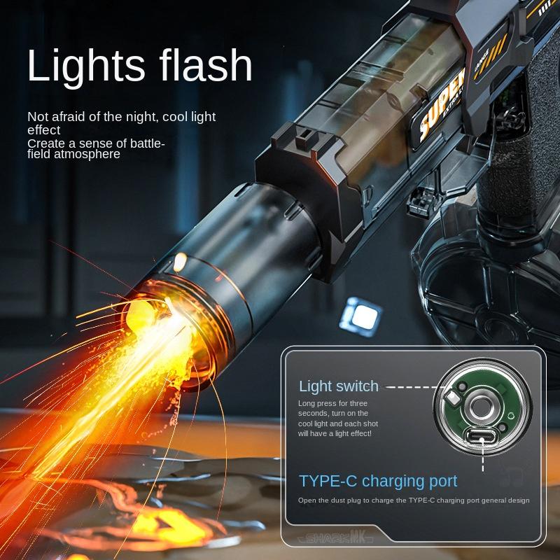 New Electric Water Gun With Light Sprays Flame Effect Continuously High-pressure Powerful Outdoor Water Gun Toys Wasserpistole