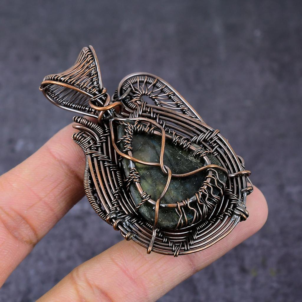 Labradorite Gemstone Handmade Copper Wire Wrap Tree Of Life Pendant 2.76" G4h55