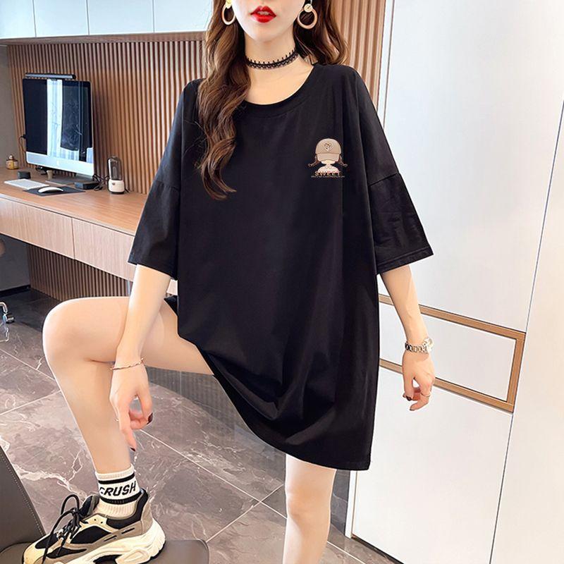 Women's Oversized Cotton T-shirt Sweet Cartoon Print Short Sleeve Casual Top