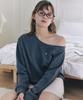 LETTER FROM MOON Edin Off-Shoulder Sweatshirt (Pigment Blue)