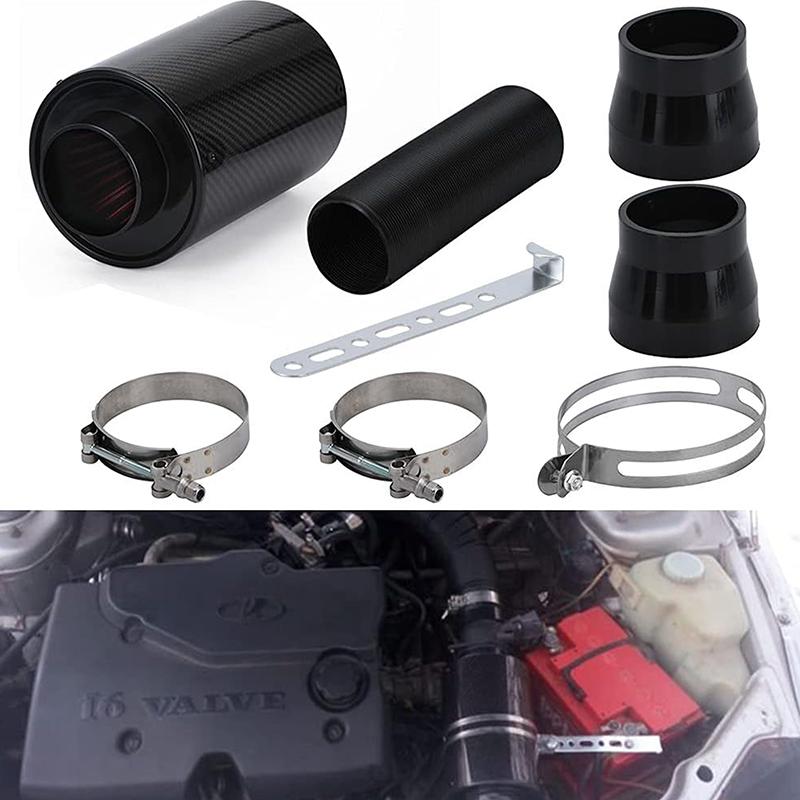 1 Set Evrensel Araba 3 İnç Karbon Fiber Soğuk Hava Filtresi Besleme Kapalı Giriş İndüksiyon Borusu Hortum Kiti Evrensel