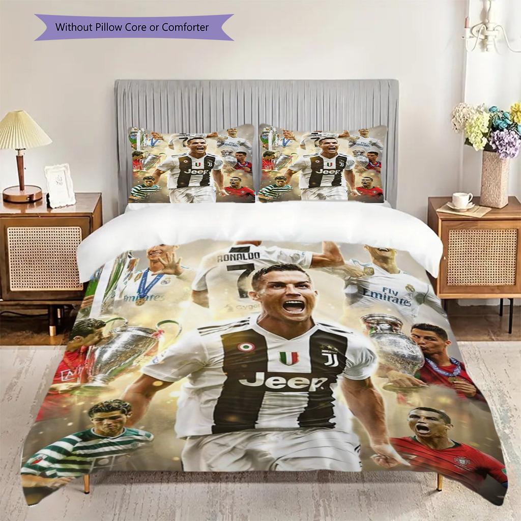 Cristiano Ronaldos Triumph Three-piece Set (1 * Duvet Cover + 2 * Pillowcase, Without Core) 2D Flat Bedding Set Duvet Cover and Pillowcase