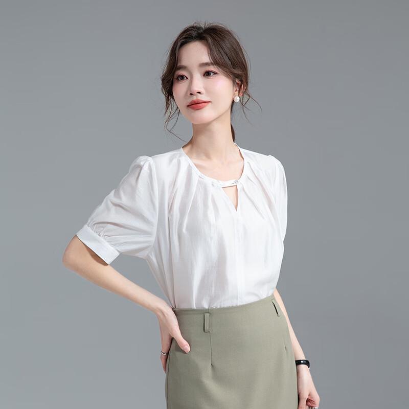 Trueman Women's Short-Sleeve V-Neck Chiffon Blouse