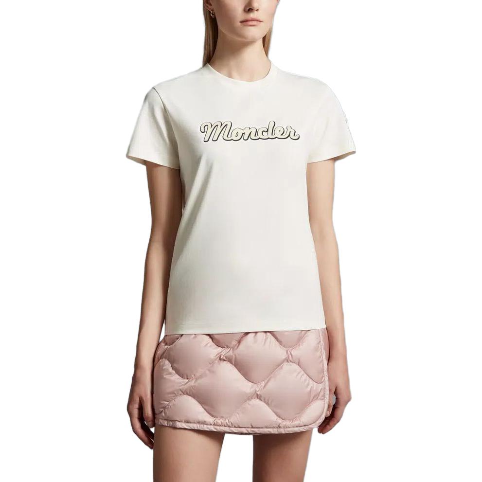 Moncler Logo T-Shirt Letter Print Round Neck Short Sleeve T-Shirt Women Tops White I20938C00011829HP034
