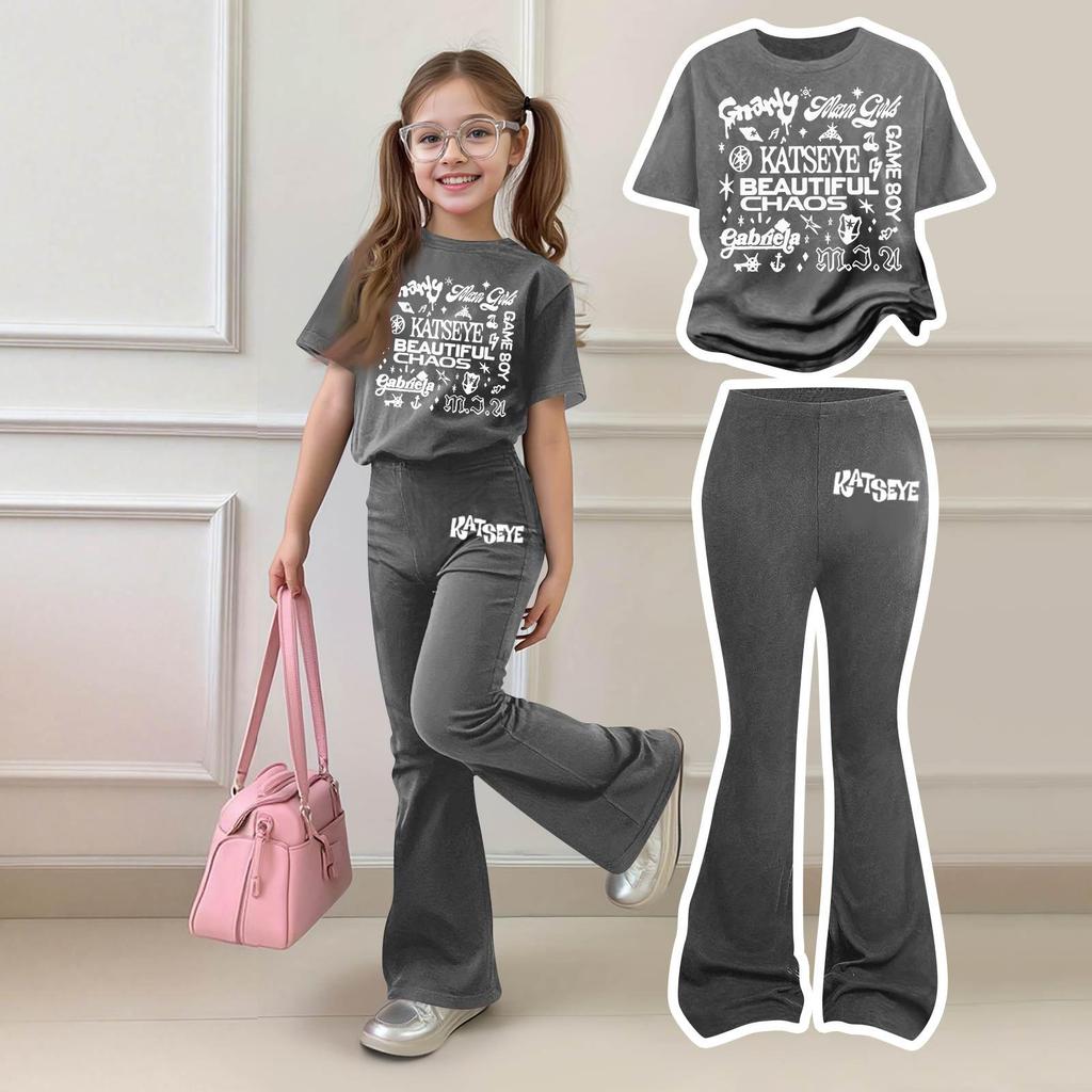 Girls Casual Short Sleeve Printed Outfit Set for Daily Summer Wear