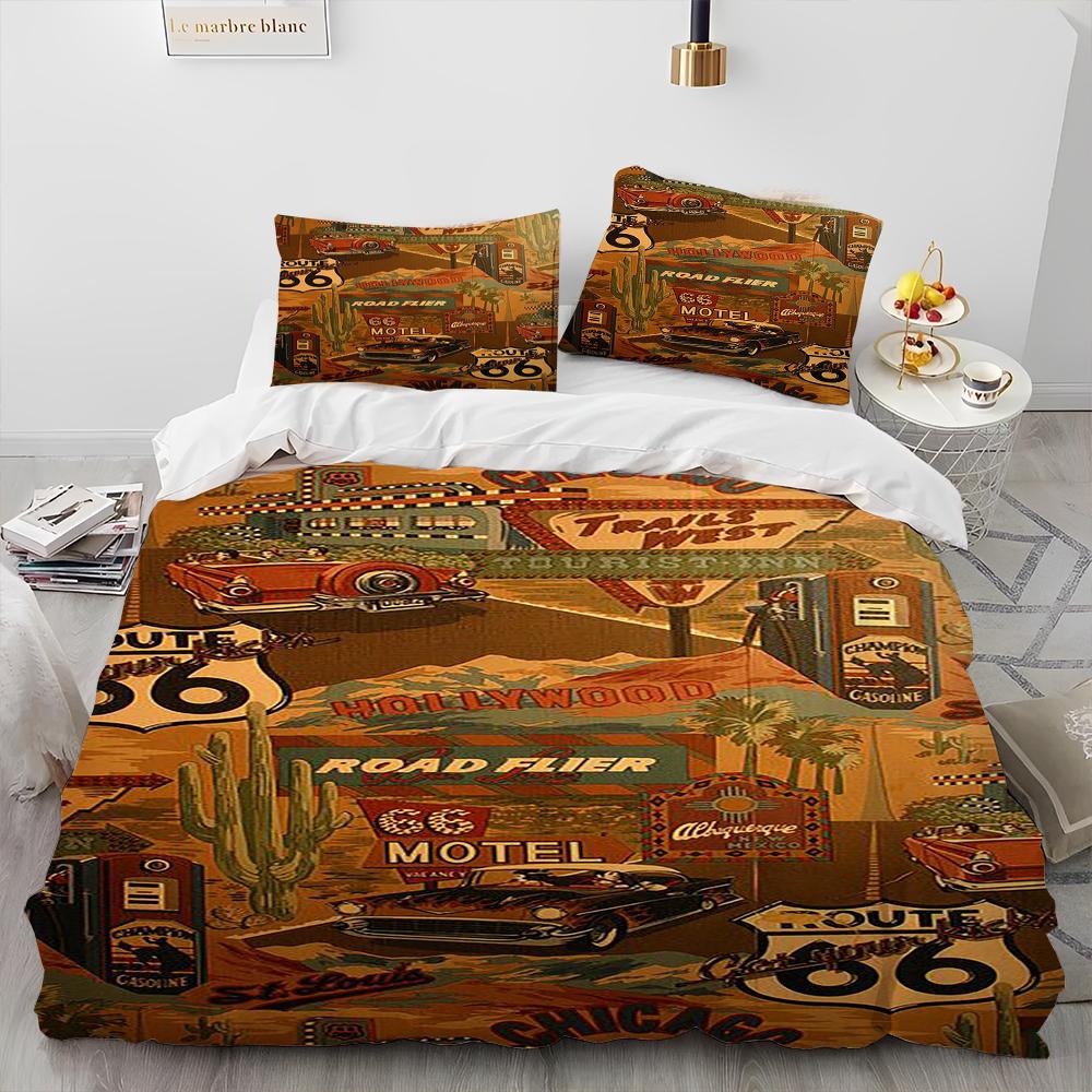 

3D Print Historic Route 66,Mother Road,Comforter Bedding Set,Duvet Cover Bed Set Quilt Pillowcase,king Queen Size Bedding Set EU Twin 135x200cm