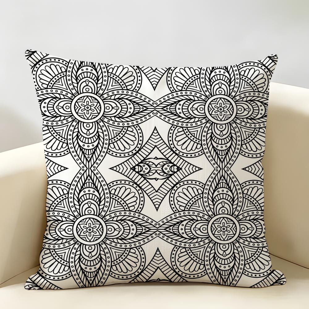 Gray Blend Pattern Cushion Cover Natural Linen Organic Fabric Double-Sided Printing Breathable Perfect For Home Decor