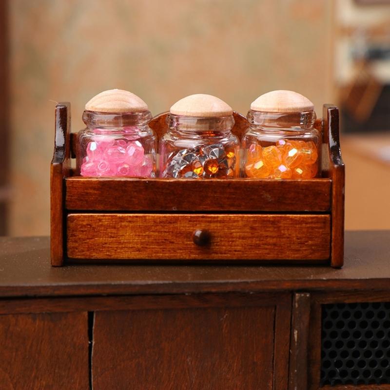 Vintage Style Wooden Spice Jar Rack Dollhouses Furniture 1/12 Scale Miniature Model Design
