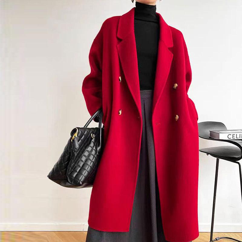 

Loose and lazy wind soft waxy fine wool double-sided woolen coat coat M