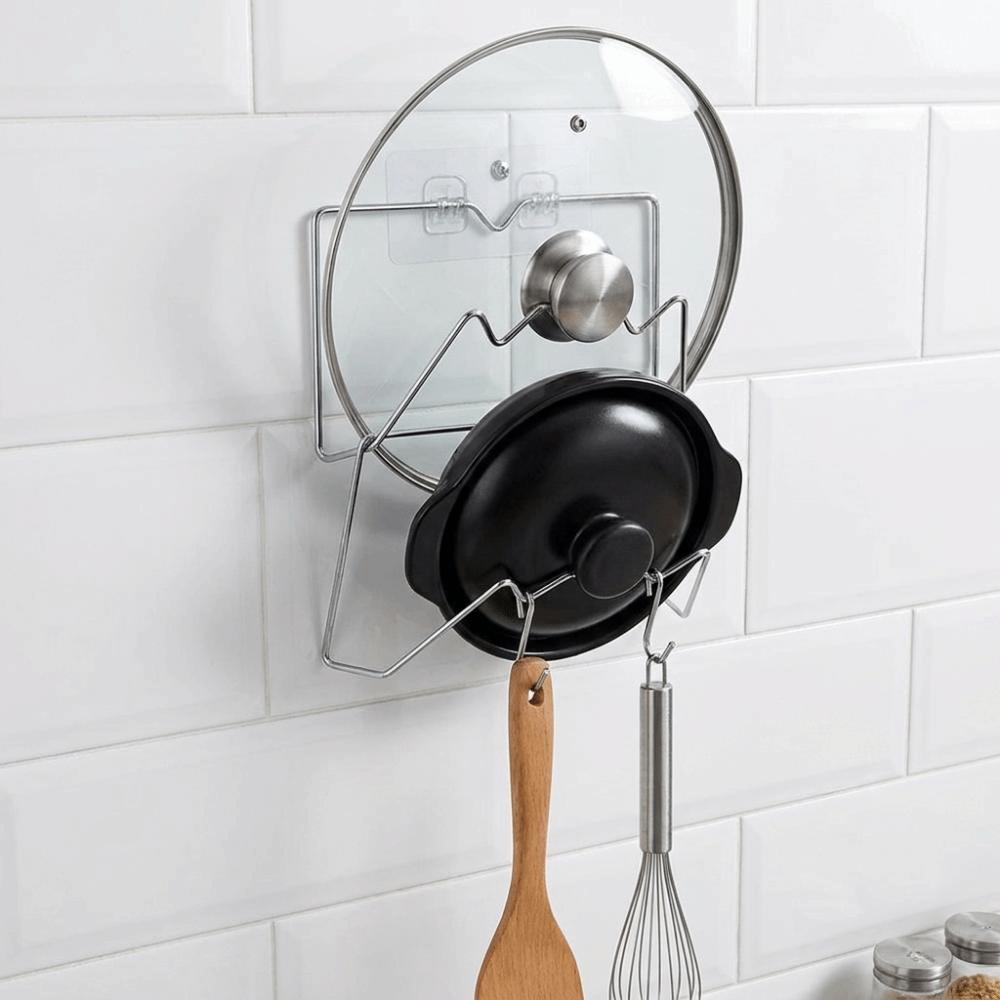 Self Adhesive Cutting Board Storage Rack Stainless Steel Pot Cover Shelf for Kitchen