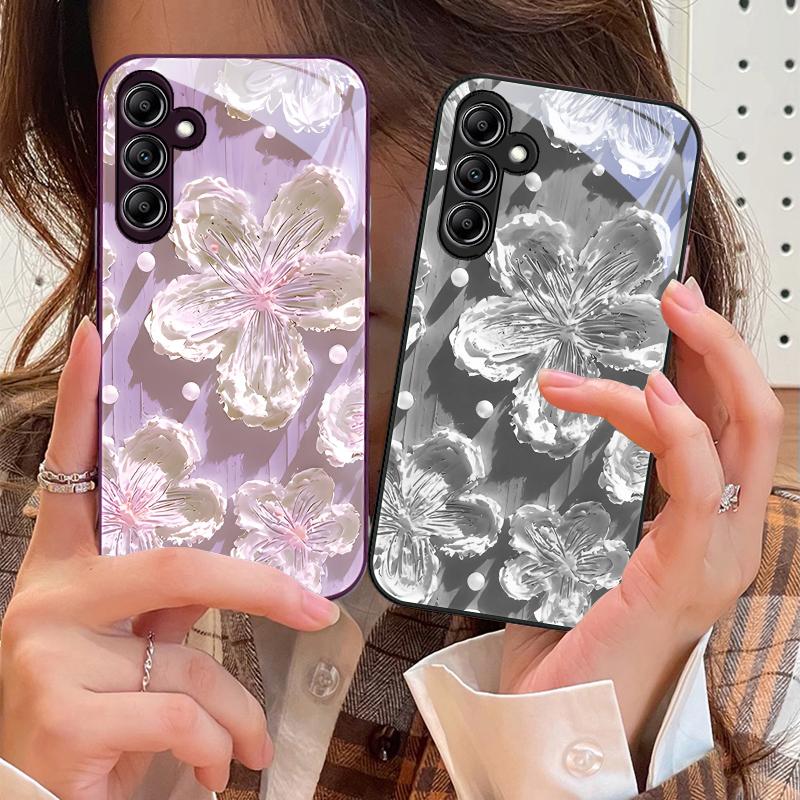 Pintura al óleo de girasoles Para Samsung Galaxy A14 4G 20 30 52 20S 21S 22 32 33 34 42 50 51 53 54 70 71 72 73 5G Funda de Cristal para Teléfono