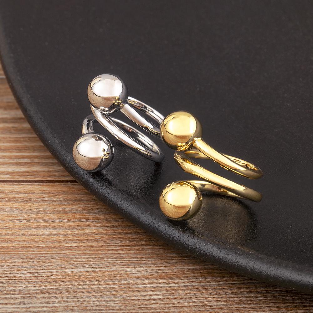 Nidin New Trendy Ball Shape Irregular Geometric Open Rings Adjustable For Female Double Layers Finger Jewelry Accessories Gift