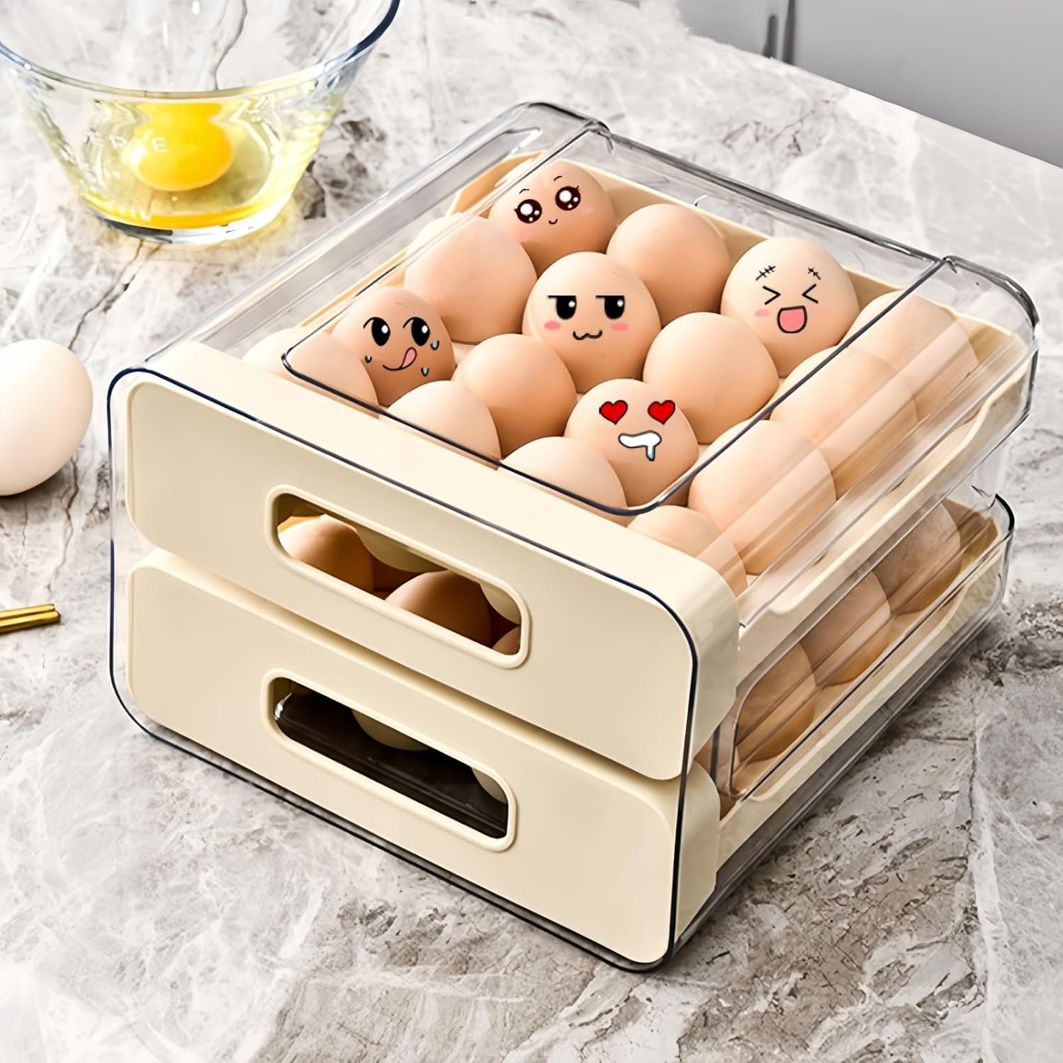 Прозрачный держатель на 32 яйца для холодильника Контейнер для яиц для холодильника Органайзер для яиц для холодильника бежевый 1940₽