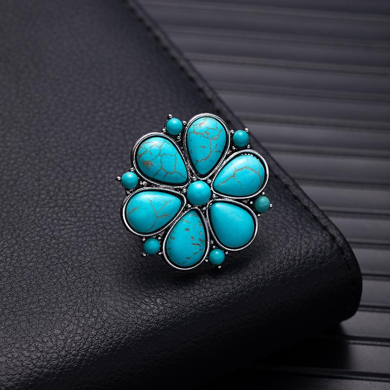 Retro Bohemian Silver Faux Turquoise Ring