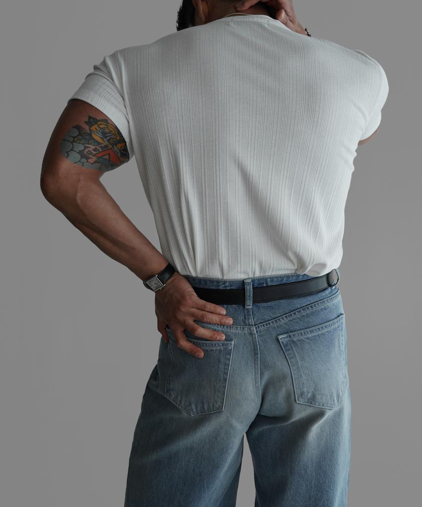 Baulopeulodeogteu Pattern Muscle Henley Neck Short Sleeve Knit Tee [Ivory]