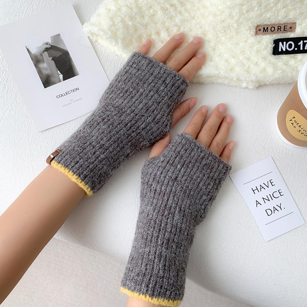 Cute Knitted Warm Half Finger Knitted Gloves Fingerless Solid Color Winter Fingerless Gloves Cashmere Thumb Hole Short Gloves