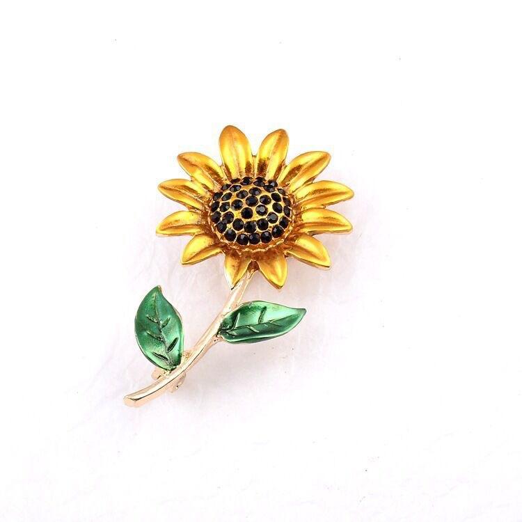 Spilla da donna con colletto a forma di corsage coreano, in lega di metallo con strass, con diamanti e cristalli, con fiore di girasole e margherita, PD1973