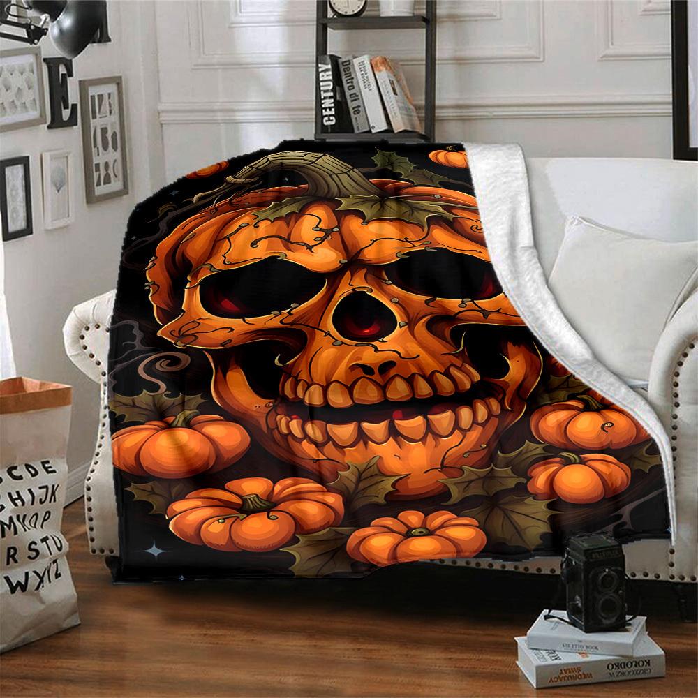 1pc Halloween pumpkin skull Blanket Lightweight Flannel Blanket Throw Blanket For Sofa, Bed, Travel, Camping yy2509026203