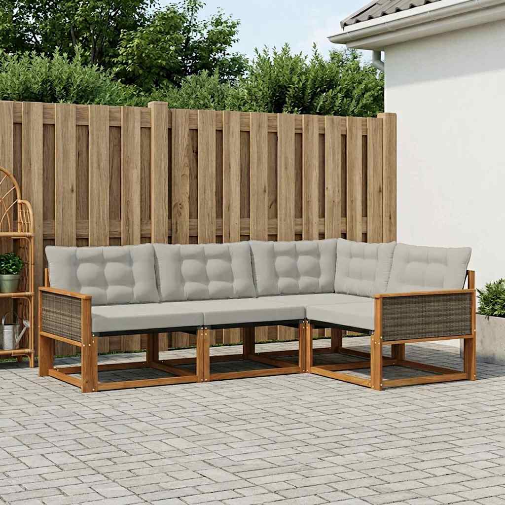 Outdoor Sofa Set with Cushions 4 pcs Natural and Light Grey