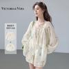 French Vacation Style Lyocell Sun Protection Embroidered Long-Sleeved Shirt and Elastic Waist Lined Shorts Two-Piece Set for Summer
