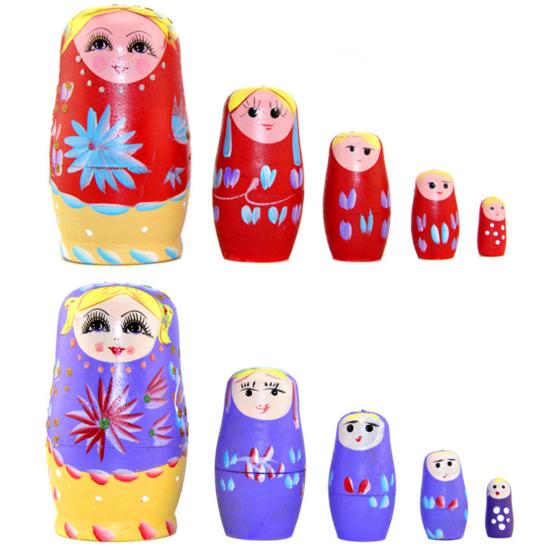 1 Set Nesting Doll Unique Pattern Wear Resistant Wood Girls Russian Stacking Dolls Desktop Decor for Home