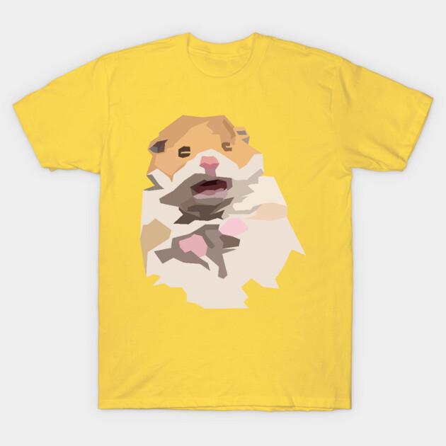 Asian Size Men Black Print T-shirt Scared Hamster Meme No-Cut Print Cotton Tshirt 2XL