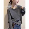 Grey Fashionable Women's Threaded Right Shoulder Long Sleeve Top for Spring, Autumn & Winter
