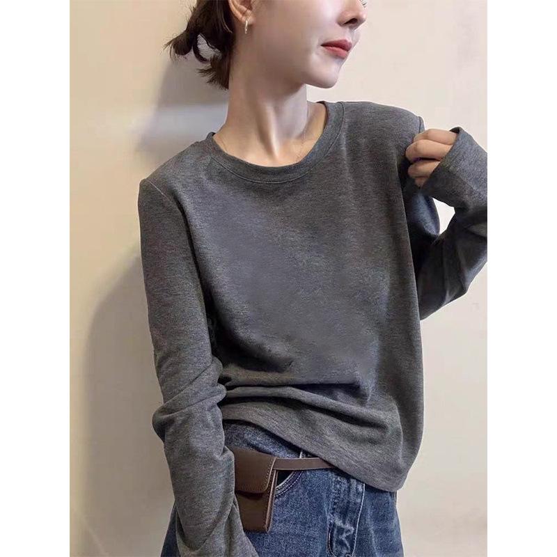 Grey Fashionable Women's Threaded Right Shoulder Long Sleeve Top for Spring, Autumn & Winter