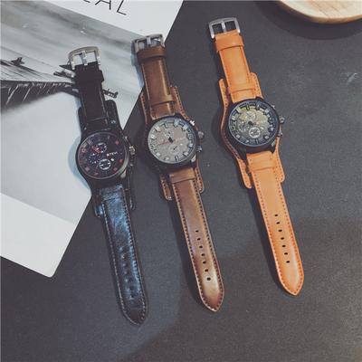 Watch Men Large Dial Sport Watches Leather Strap Oversized Quartz Wrist Watch Army Military Clock Relogios Masculino AVE