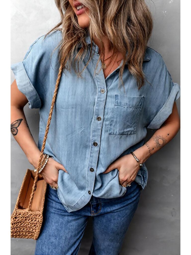Cross2026 Women's Short Sleeve Denim Jacket - Europe Spring/Summer Collection