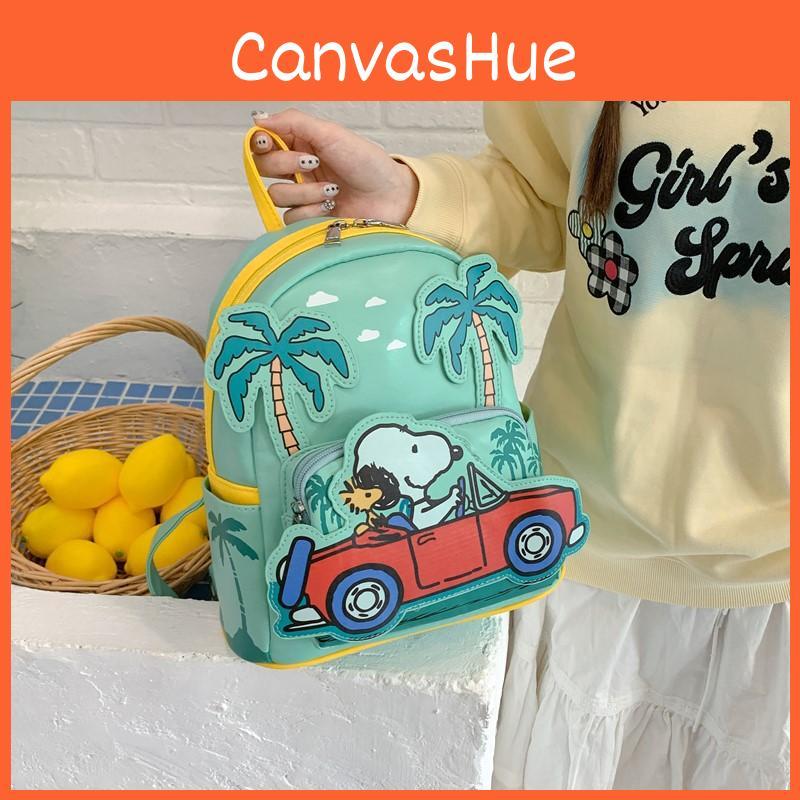 Cartoon Snoopy Pu Material Backpack With Zipper Closure For Casual Travel And Kids
