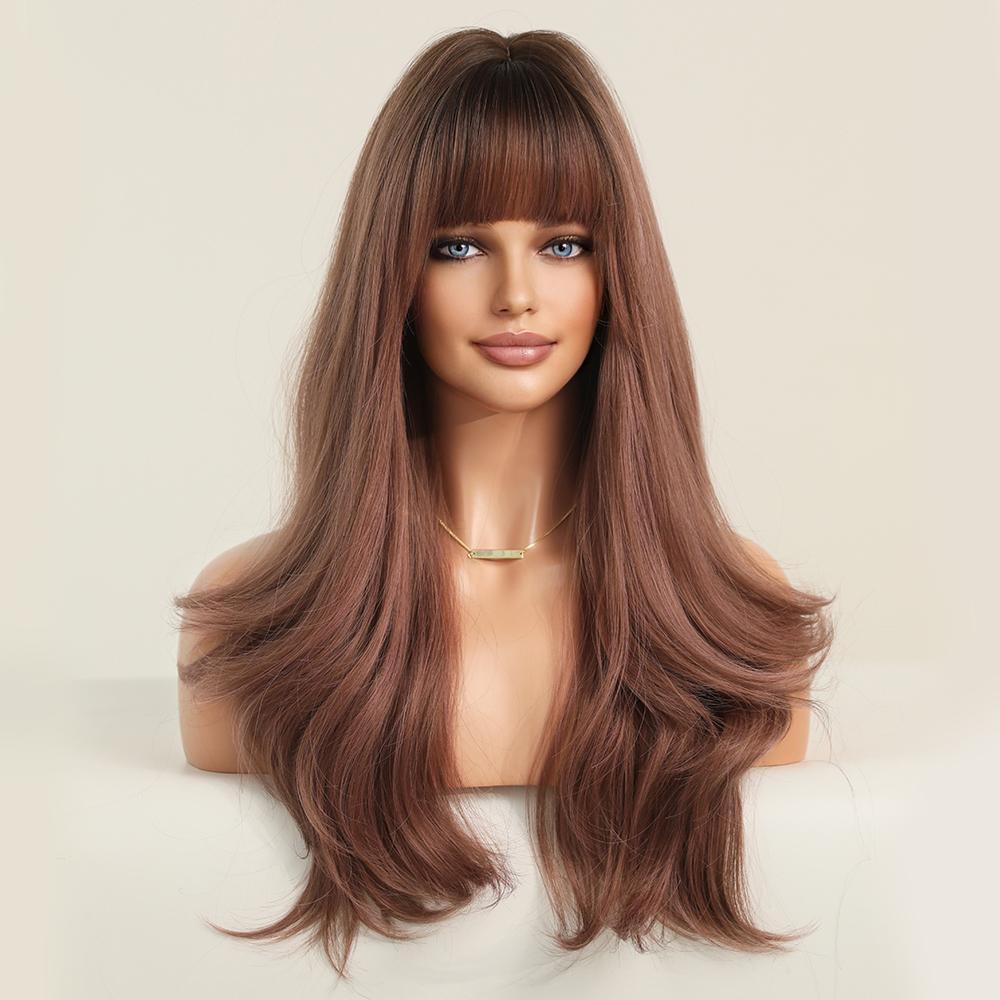 Perucas Sintéticas Longas Cacheadas Loiro com Preto Perucas de Cabelo Natural Partição Central para Mulheres Usar Para Cosplay Diário Lolita Resistente ao Calor