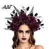 Comfortable Gothic Headwear for Girls Halloween Rose Headband, Flower Leaf Crown Hair Hoops Bands, Elegant Style Headband Headpiece Hairband