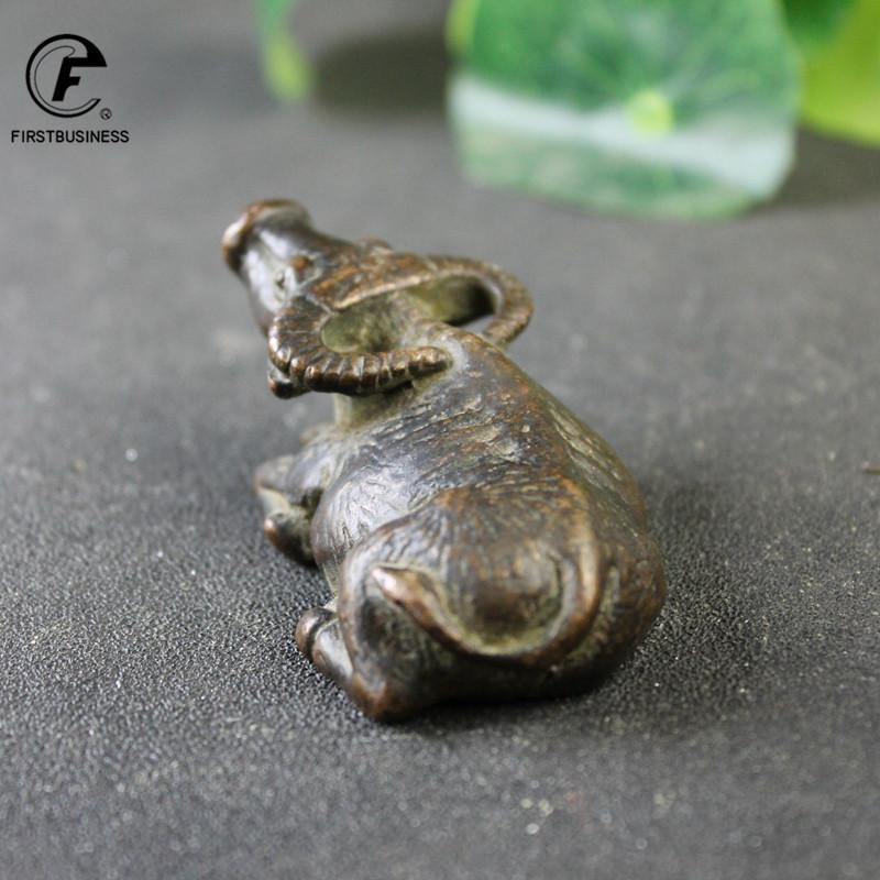 Antique Bronze Sleeping Cattle Statue Tea Pets Desktop Ornaments Solid Copper Bull Figure Home Decoration Pendant Decor