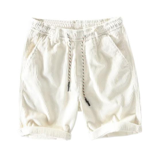 Sommershorts for menn Elastisk midje Justerbar snøring Uformelle shorts med lommer Ensfarge Corduroy strandshorts med brede ben