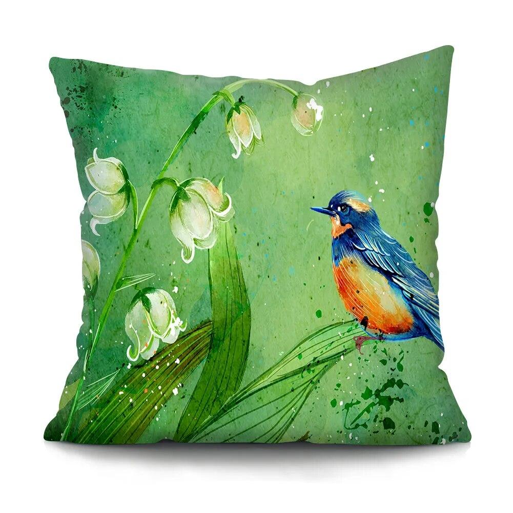 Bedroom Living Room Cushion Cover Oil Painting Bird Cushion Cover Chinese Style Car Sofa Home Decor Pillowcase