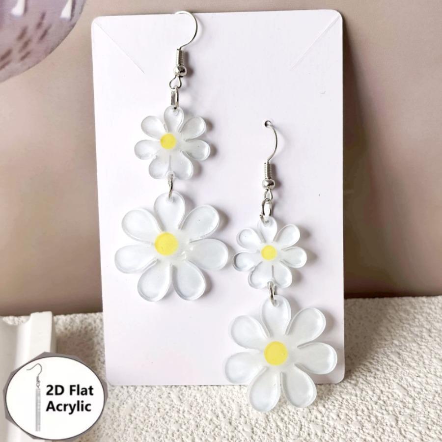 2D Flat One to Two Acrylic Flower Connected Earrings Elegant and Fashionable Temperament Suitable for Valentine's Day Gift Giving and Daily Wear