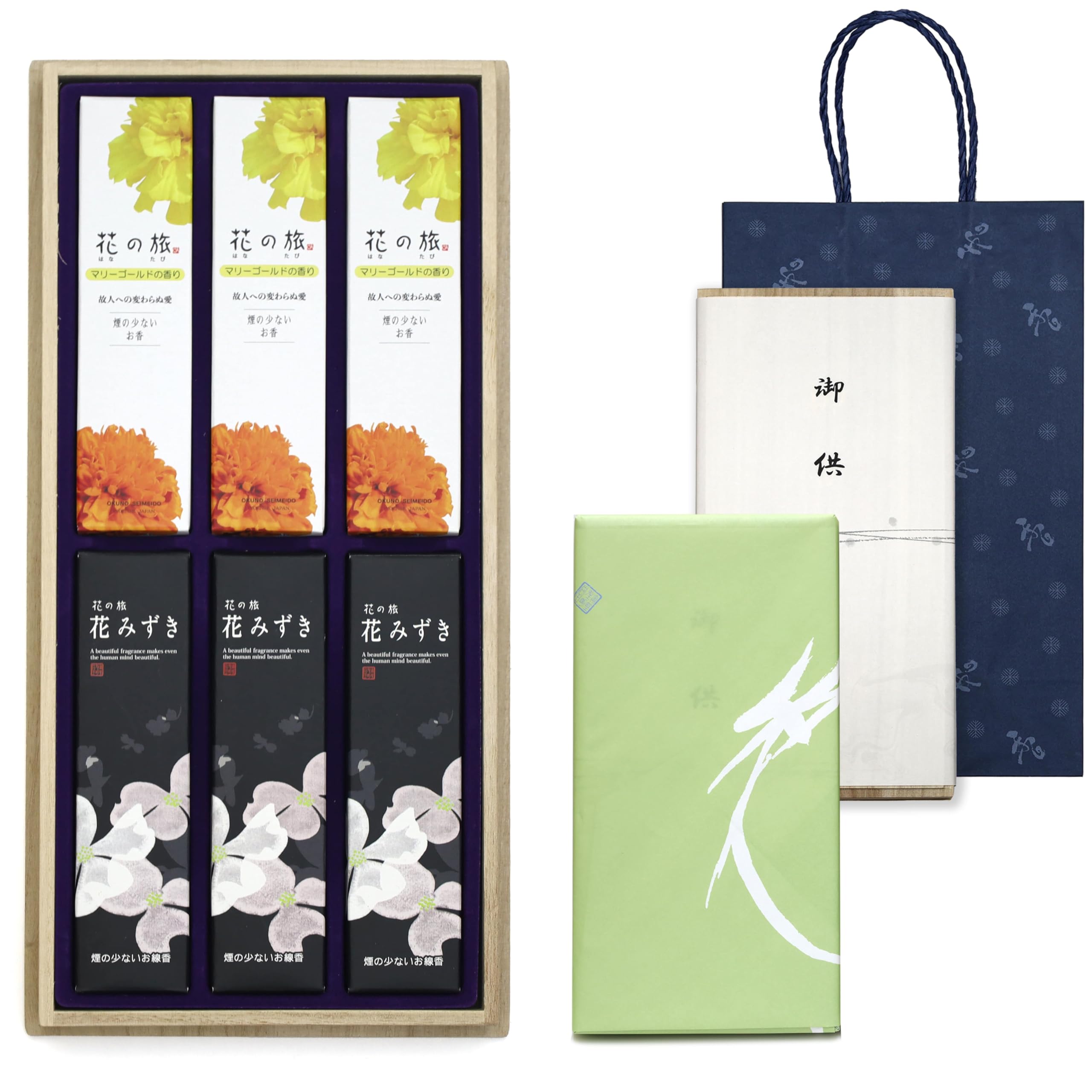 

Sympathy Incense Gift Set in Paulownia Wood Box [Hana no Tabi, 2 Types, Sandalwood, with Inner Wrapping and Carry Bag] Made in Japan, Low Smoke,