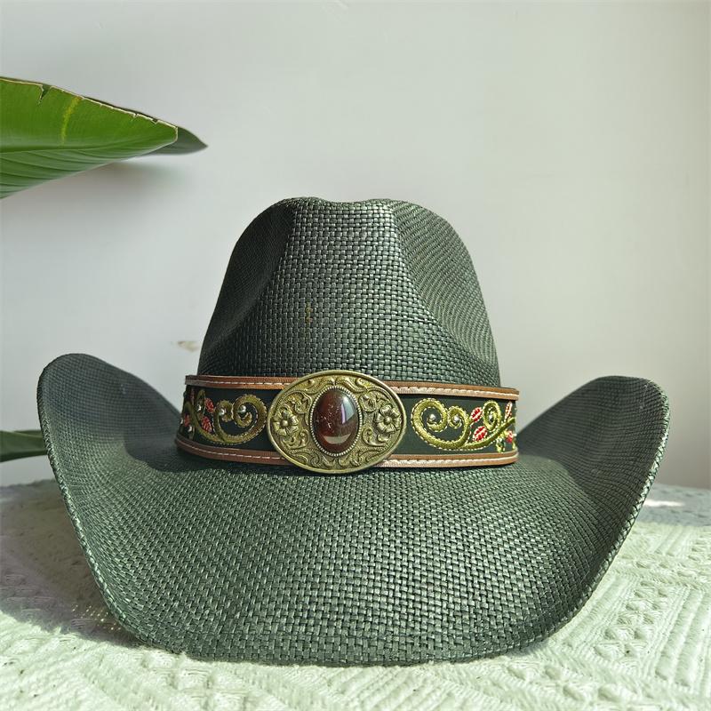 Western Cowboy Straw Hat Embroidery Applique 2025 Cowboy Hat Men and Women Sun Hat Summer Brim Hat Sombrero