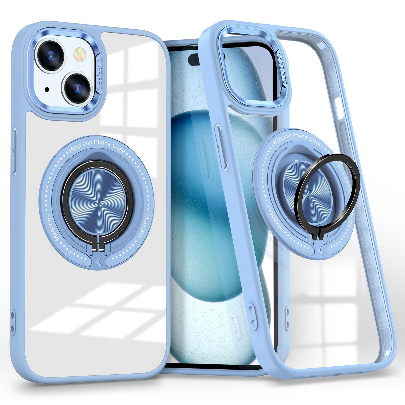 

For iPhone 14 Plus Case Magnetic Kickstand TPU Frame Hard PC Clear Phone Cover Baby Blue
